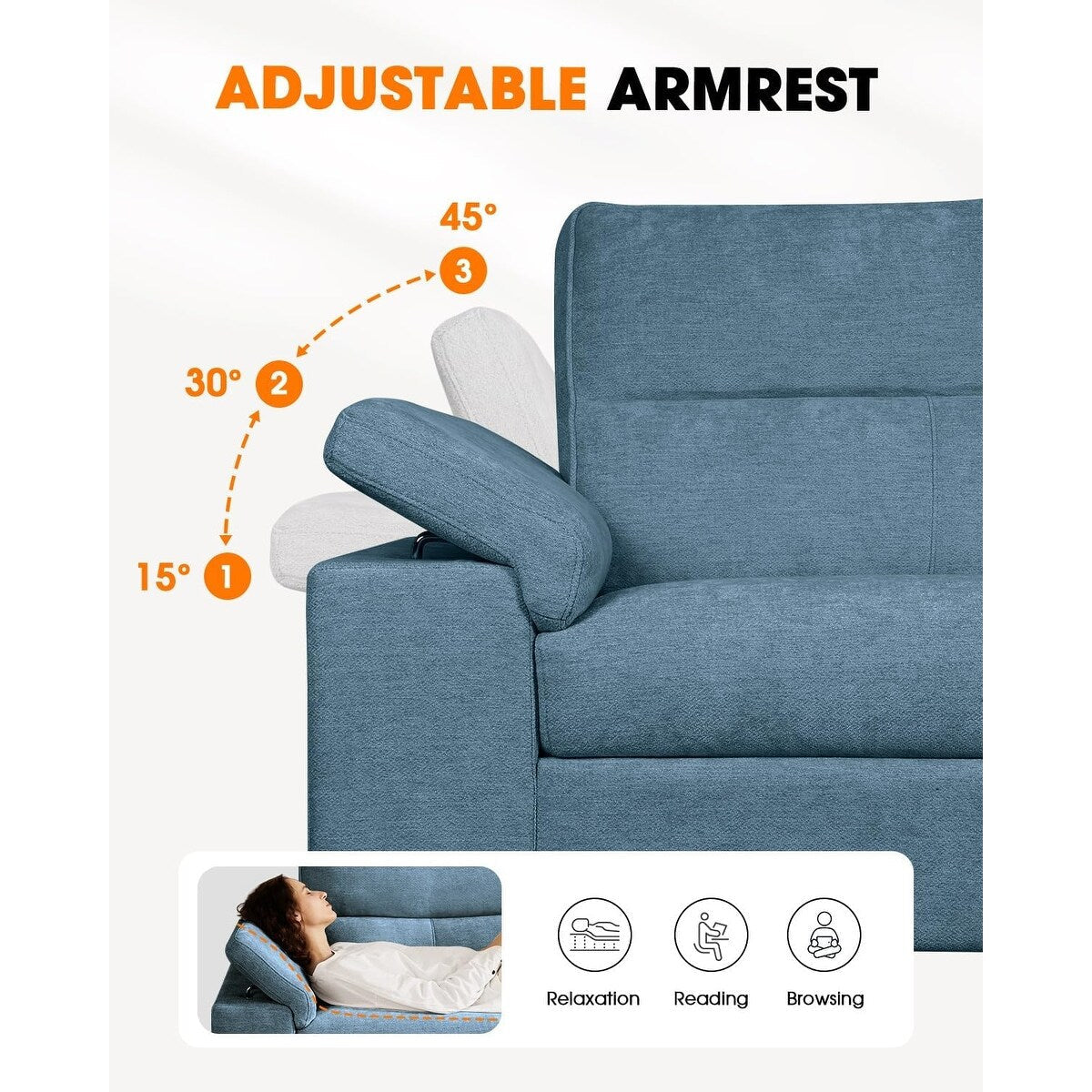 71.25 Chenille Loveseat Sofa - Deep Seat 2-Seater with 8 Cushion, Convertible Armrest & Removable Cover