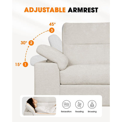 71.25 Chenille Loveseat Sofa - Deep Seat 2-Seater with 8 Cushion, Convertible Armrest & Removable Cover