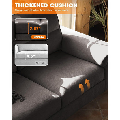 71.25 Chenille Loveseat Sofa - Deep Seat 2-Seater with 8 Cushion, Convertible Armrest & Removable Cover