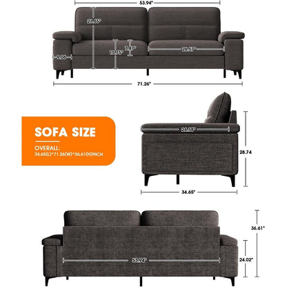 71.25 Chenille Loveseat Sofa - Deep Seat 2-Seater with 8 Cushion, Convertible Armrest & Removable Cover