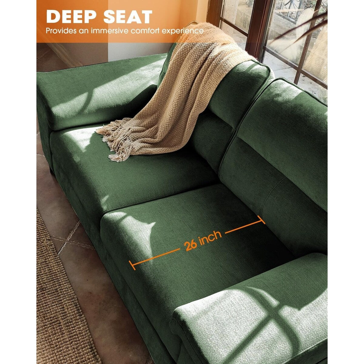 71.25 Chenille Loveseat Sofa - Deep Seat 2-Seater with 8 Cushion, Convertible Armrest & Removable Cover