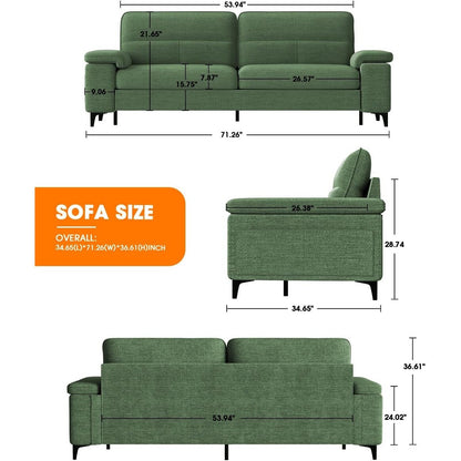 71.25 Chenille Loveseat Sofa - Deep Seat 2-Seater with 8 Cushion, Convertible Armrest & Removable Cover