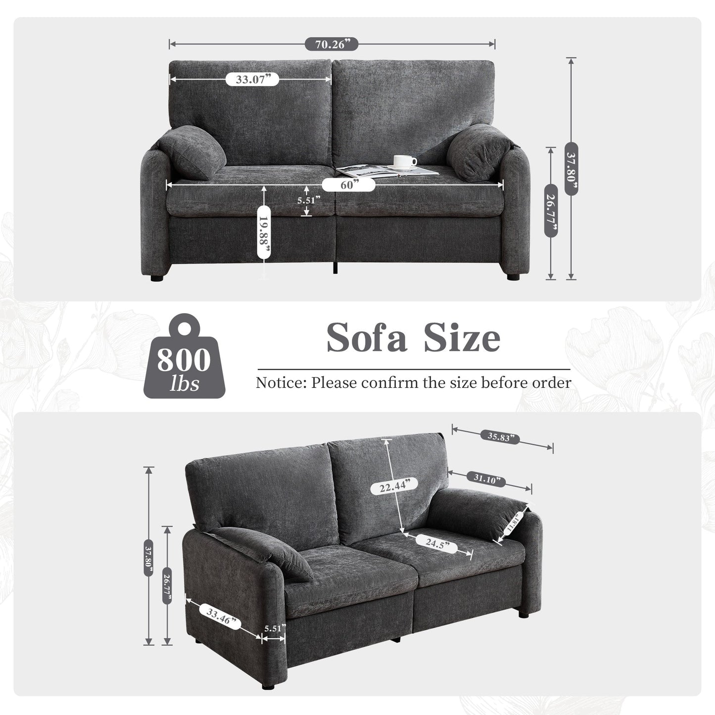 71.28 Chenille 2-Seater Sofa, Cloud-Like Comfort with High-Resilience Sponge, Modern Minimalist Design