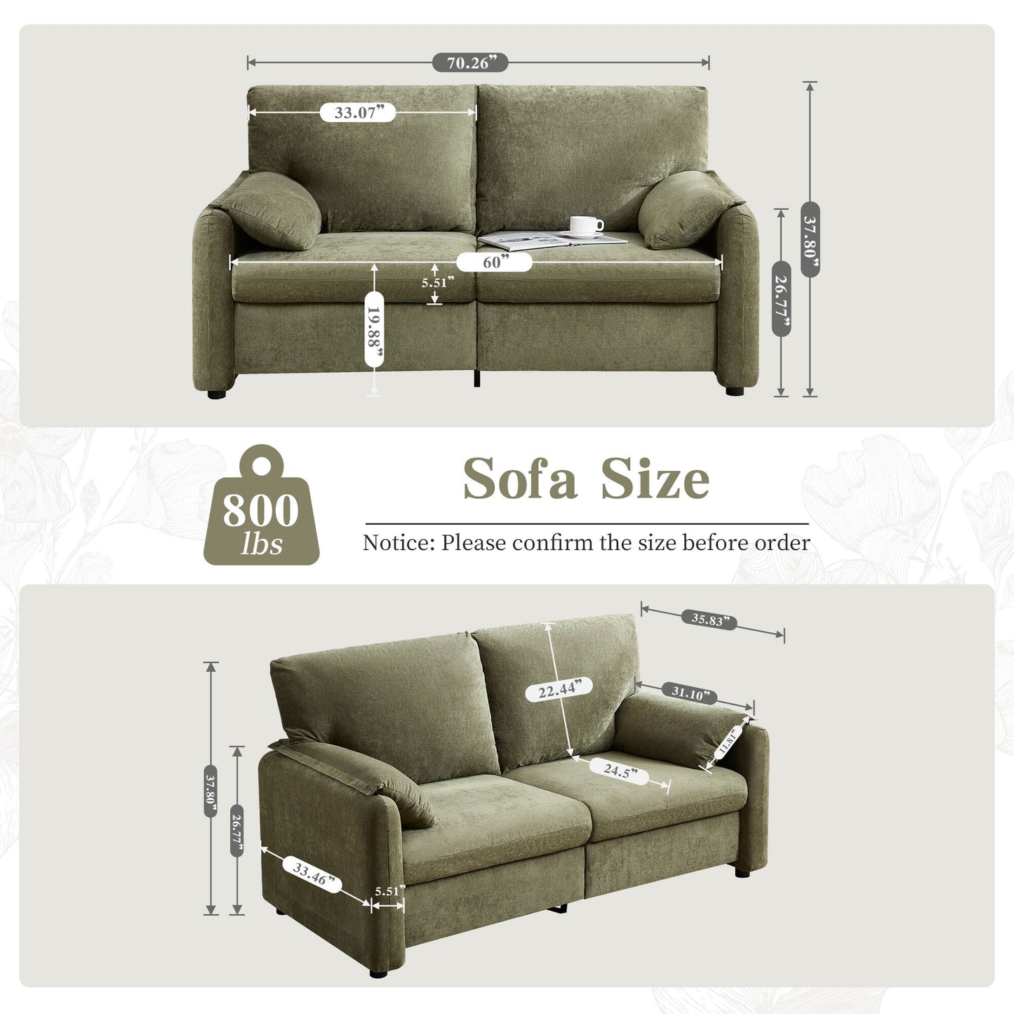 71.28 Chenille 2-Seater Sofa, Cloud-Like Comfort with High-Resilience Sponge, Modern Minimalist Design