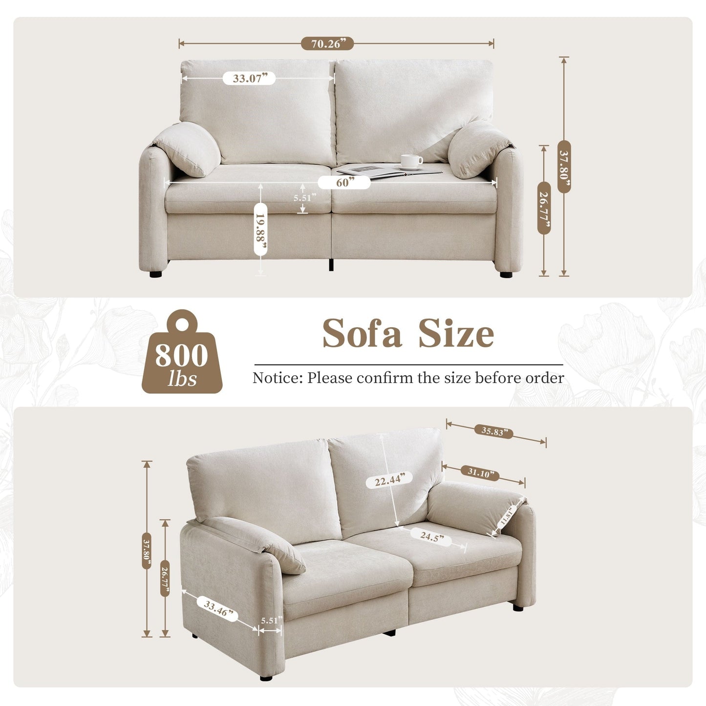 71.28 Chenille 2-Seater Sofa, Cloud-Like Comfort with High-Resilience Sponge, Modern Minimalist Design
