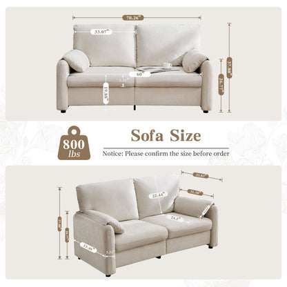 71.28 Chenille 2-Seater Sofa, Cloud-Like Comfort with High-Resilience Sponge, Modern Minimalist Design