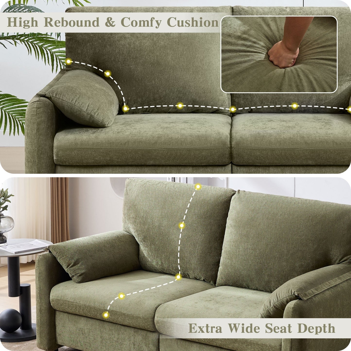 71.28 Chenille 2-Seater Sofa, Cloud-Like Comfort with High-Resilience Sponge, Modern Minimalist Design