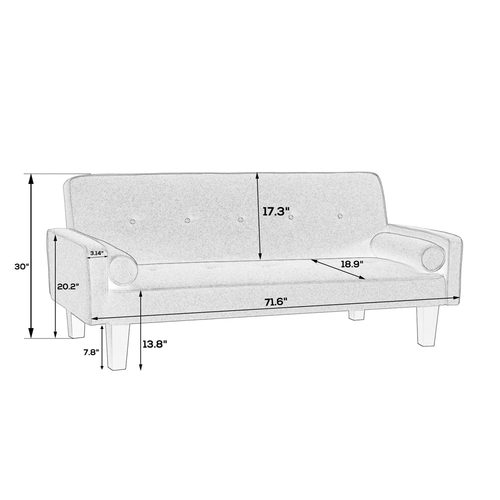 Linen Fabric Modern Convertible Sofa Bed with Removable Armrests