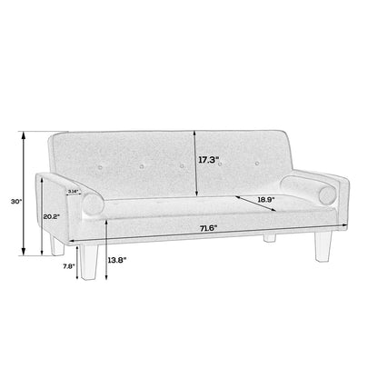 Linen Fabric Modern Convertible Sofa Bed with Removable Armrests