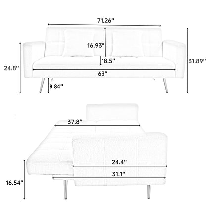 71.7 - Teddy Fleece Sofa Bed, accompanied by two charming throw pillows