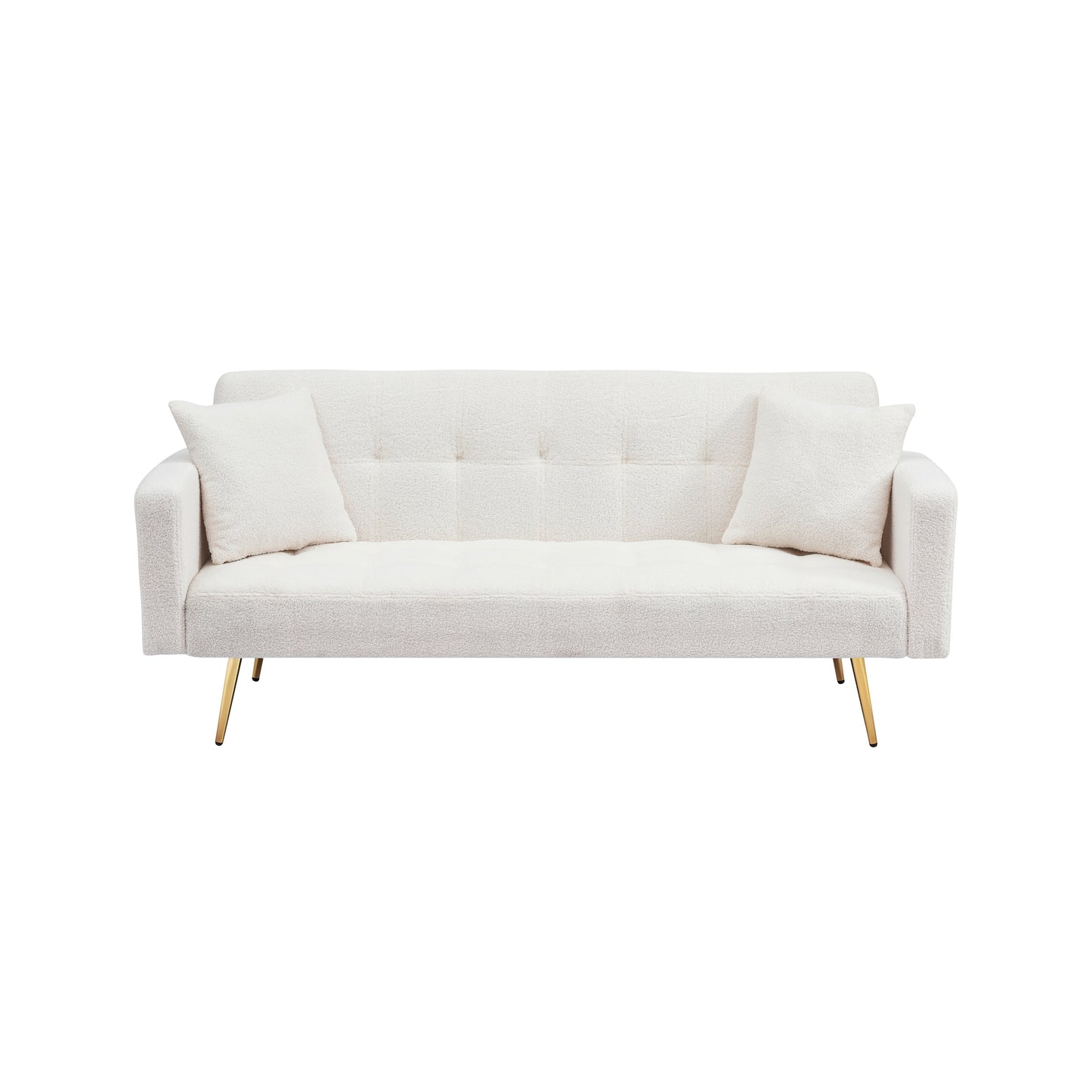 71.7 - Teddy Fleece Sofa Bed, accompanied by two charming throw pillows