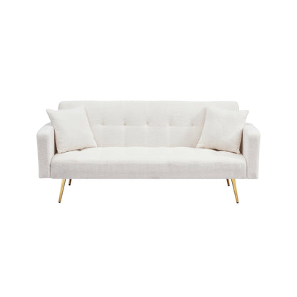 71.7 - Teddy Fleece Sofa Bed, accompanied by two charming throw pillows