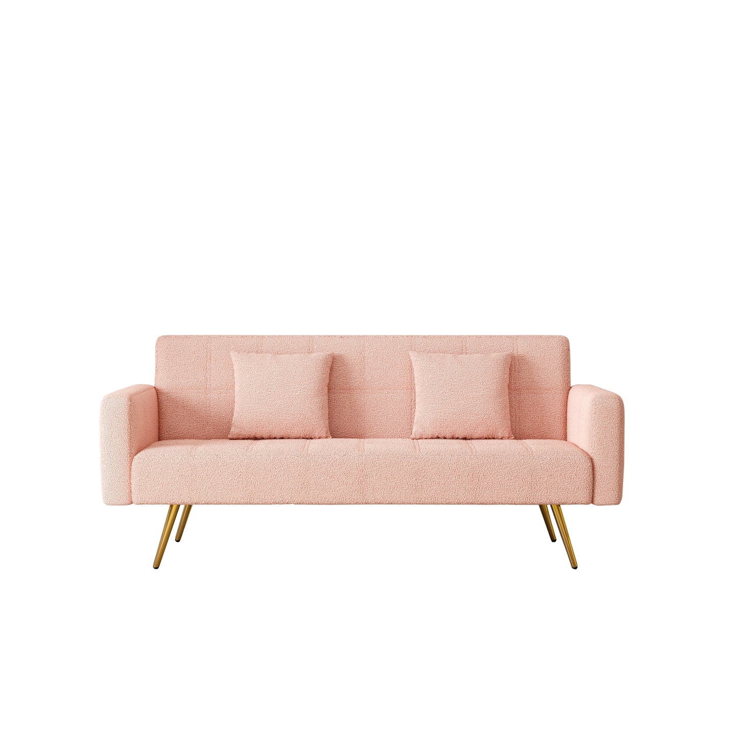 Pink Teddy Fleece Sofa Bed with Two Throw Pillows - 31.10 x 71.70 x 31.89