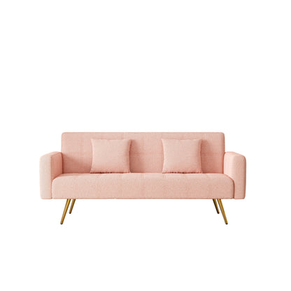 Pink Teddy Fleece Sofa Bed with Two Throw Pillows - 31.10 x 71.70 x 31.89