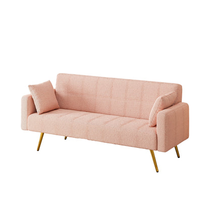 Pink Teddy Fleece Sofa Bed with Two Throw Pillows - 31.10 x 71.70 x 31.89