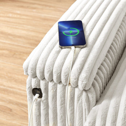71 Fabric Loveseat Sofa with Square Storage Armrest and USB port for Living Room