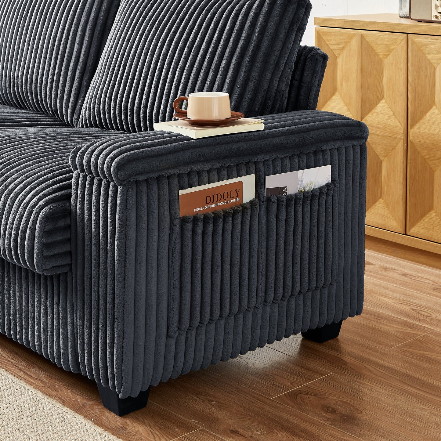 71 Fabric Loveseat Sofa with Square Storage Armrest and USB port for Living Room