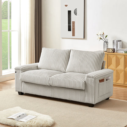 71 Fabric Loveseat Sofa with Square Storage Armrest and USB port for Living Room