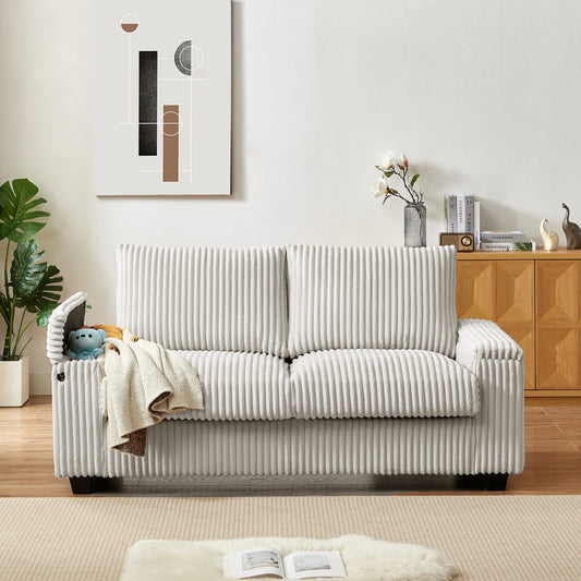 71 Fabric Loveseat Sofa with Square Storage Armrest and USB port for Living Room