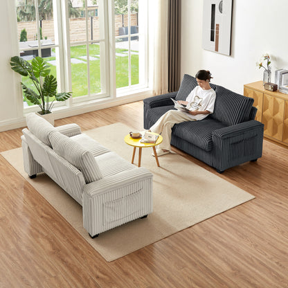 71 Fabric Loveseat Sofa with Square Storage Armrest and USB port for Living Room