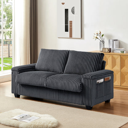 71 Fabric Loveseat Sofa with Square Storage Armrest and USB port for Living Room