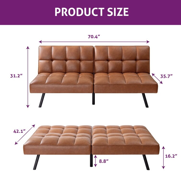 71 Modern Faux Leather Armless Convertible Sofa with Split Back