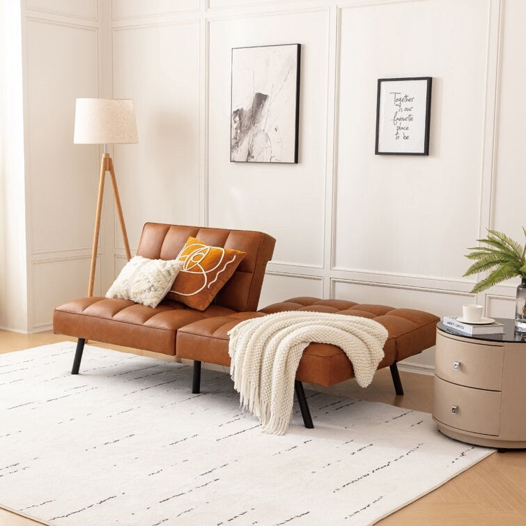 71 Modern Faux Leather Armless Convertible Sofa with Split Back
