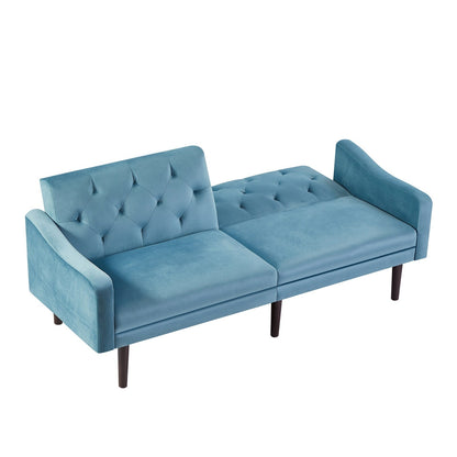 71 Velvet 3-seater Sofa Bed with Two Throw Pillows and Solid Wood Frame for Living Room