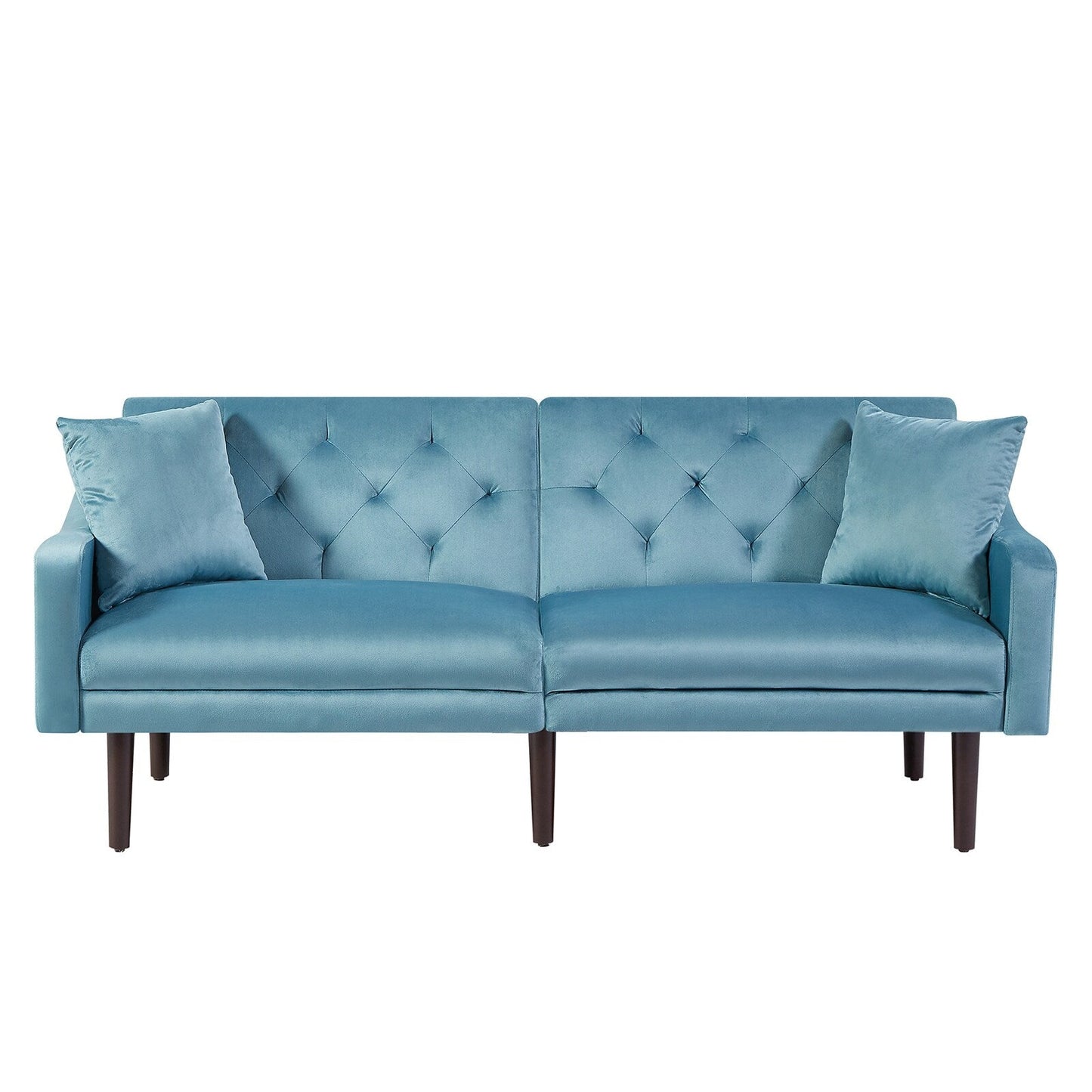 71 Velvet 3-seater Sofa Bed with Two Throw Pillows and Solid Wood Frame for Living Room