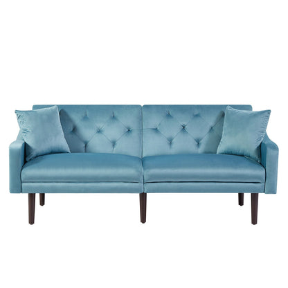 71 Velvet 3-seater Sofa Bed with Two Throw Pillows and Solid Wood Frame for Living Room
