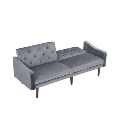 71 Velvet 3-seater Sofa Bed with Two Throw Pillows and Solid Wood Frame for Living Room