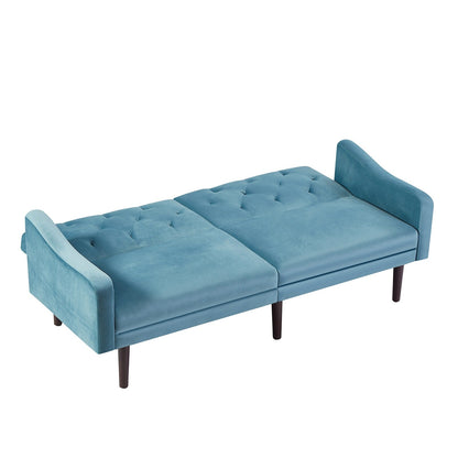 71 Velvet 3-seater Sofa Bed with Two Throw Pillows and Solid Wood Frame for Living Room