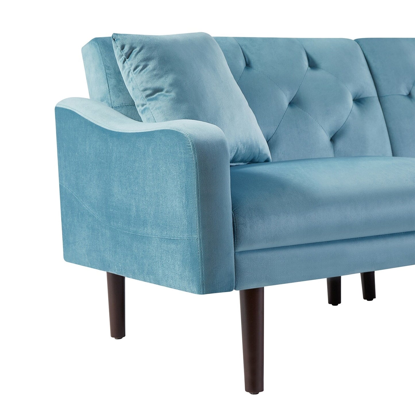 71 Velvet 3-seater Sofa Bed with Two Throw Pillows and Solid Wood Frame for Living Room