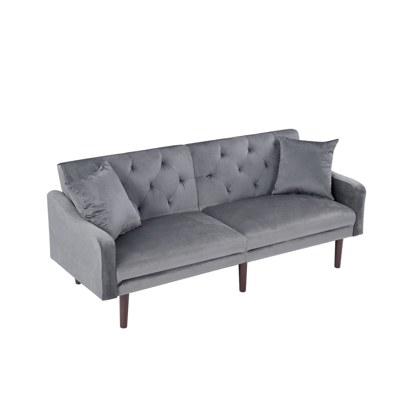 71 Velvet 3-seater Sofa Bed with Two Throw Pillows and Solid Wood Frame for Living Room