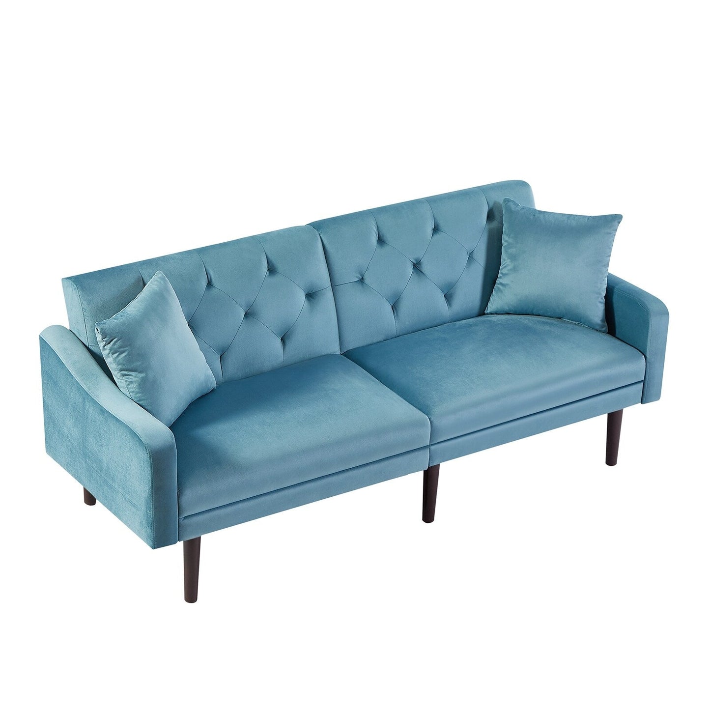 71 Velvet 3-seater Sofa Bed with Two Throw Pillows and Solid Wood Frame for Living Room