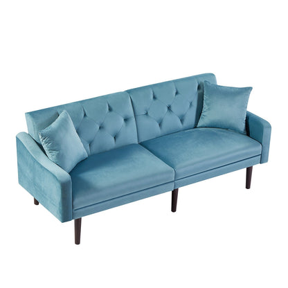 71 Velvet 3-seater Sofa Bed with Two Throw Pillows and Solid Wood Frame for Living Room