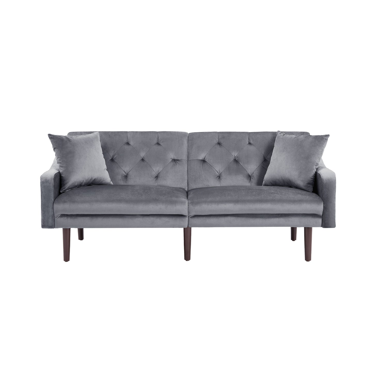 71 Velvet 3-seater Sofa Bed with Two Throw Pillows and Solid Wood Frame for Living Room