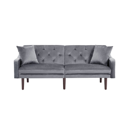 71 Velvet 3-seater Sofa Bed with Two Throw Pillows and Solid Wood Frame for Living Room