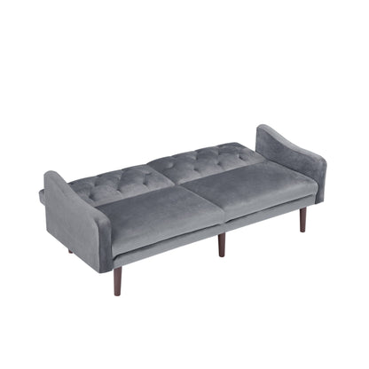 71 Velvet 3-seater Sofa Bed with Two Throw Pillows and Solid Wood Frame for Living Room