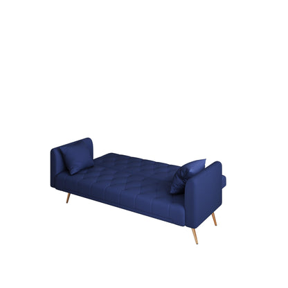 71 Velvet Convertible 3-seater Sofa Bed with Two Throw Pillows and Metal Legs for Living Room