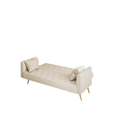 71 Velvet Convertible 3-seater Sofa Bed with Two Throw Pillows and Metal Legs for Living Room