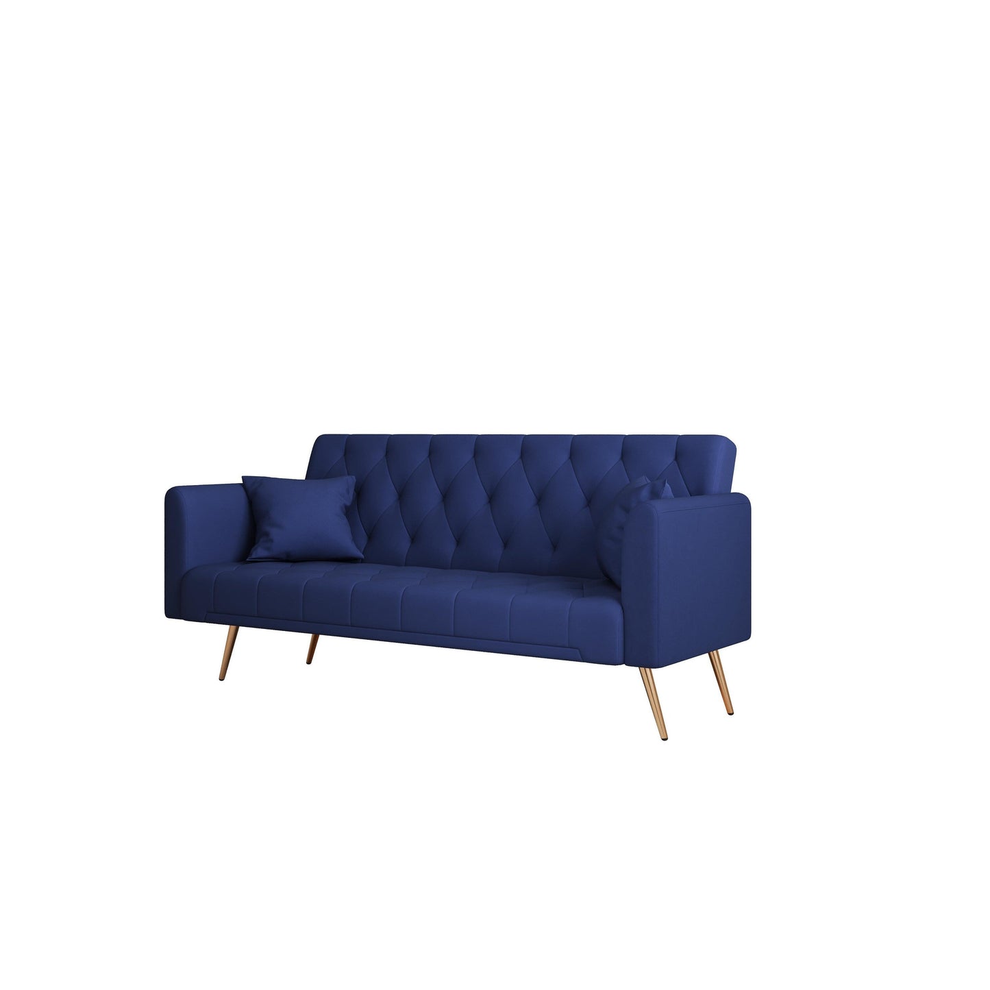 71 Velvet Convertible 3-seater Sofa Bed with Two Throw Pillows and Metal Legs for Living Room