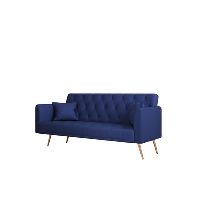 71 Velvet Convertible 3-seater Sofa Bed with Two Throw Pillows and Metal Legs for Living Room