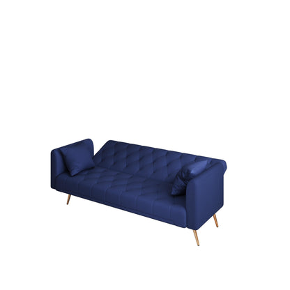 71 Velvet Convertible 3-seater Sofa Bed with Two Throw Pillows and Metal Legs for Living Room