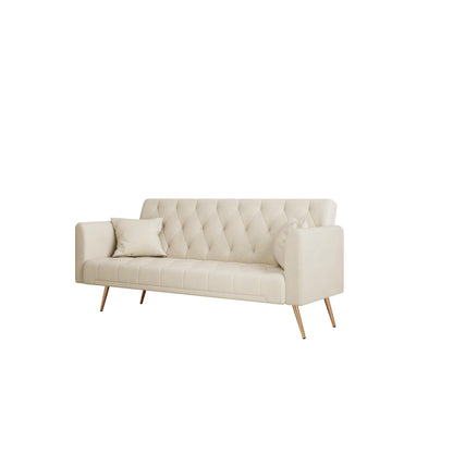 71 Velvet Convertible 3-seater Sofa Bed with Two Throw Pillows and Metal Legs for Living Room