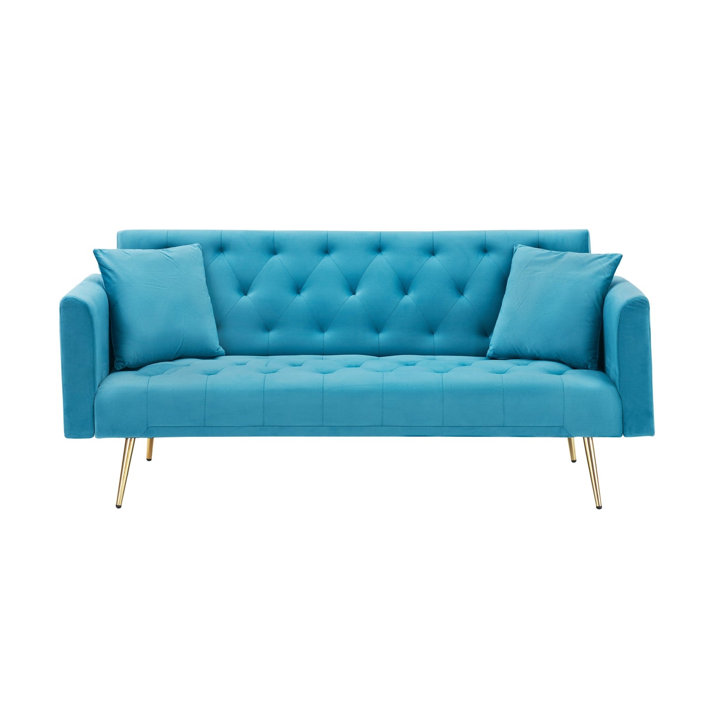 71 Velvet Convertible 3-seater Sofa Bed with Two Throw Pillows and Metal Legs for Living Room