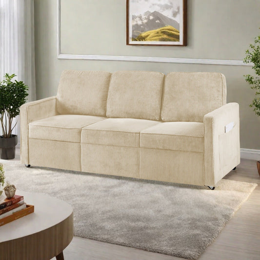 72.64 Corduroy 3-Seater Sofa with High-Density Sponge and Spring Cushions