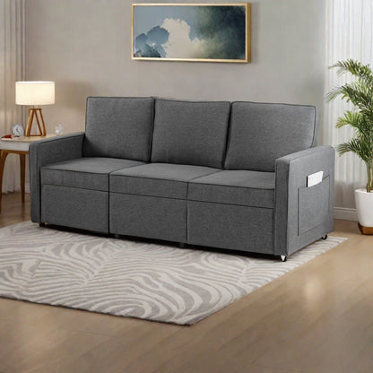 72.64 Linen 3-Seater Sofa with High-Density Sponge Cushions for Living Room,Bedroom