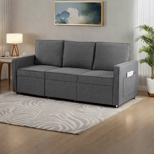 72.64 Linen 3-Seater Sofa with High-Density Sponge Cushions for Living Room,Bedroom