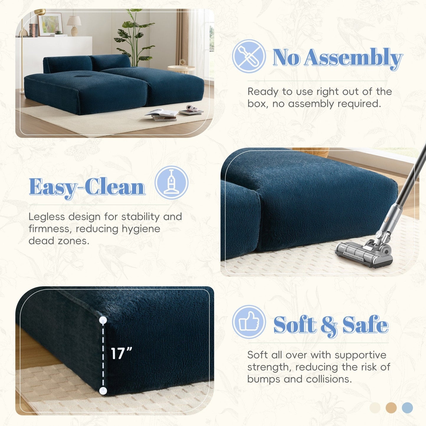 72 Oversized Modular Sofa Compressed Spacious Foam-Filled Sofa Bed